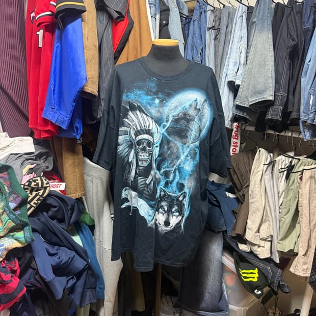 [3XL] 울프&스컬 락펑크 그래픽 풀프린팅 반팔 티셔츠