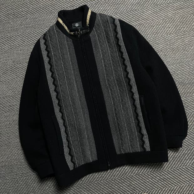 90s 임페리얼 아카이브 니트 믹스 패턴 집업 자켓y 5299