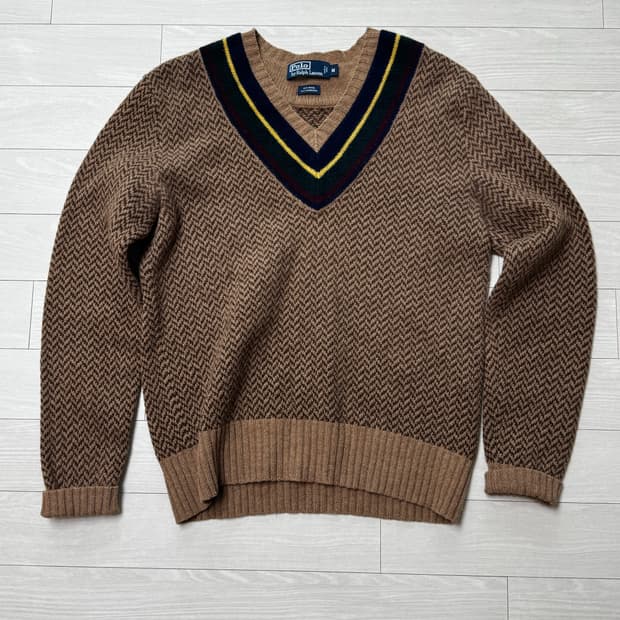 폴로 브라운 헤링본 크리캣 니트