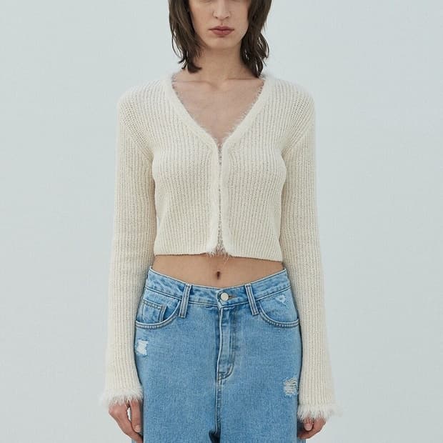 다이애그널 트리밍 퍼 가디건