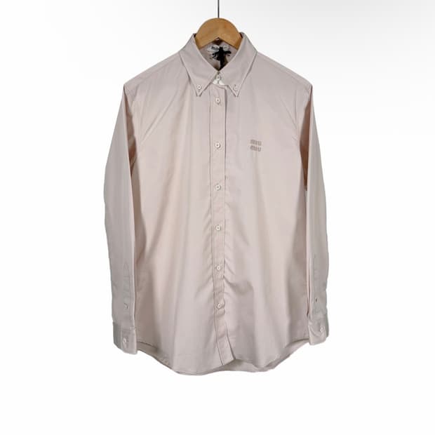 [40] 미우미우 자수 로고 포플린 오버사이즈 셔츠 오팔 핑크