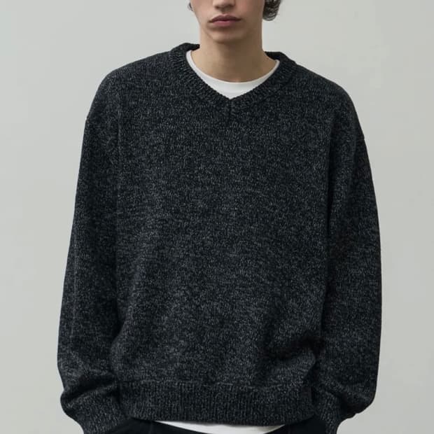 알리스 믹스 코튼 브이넥 니트 블랙