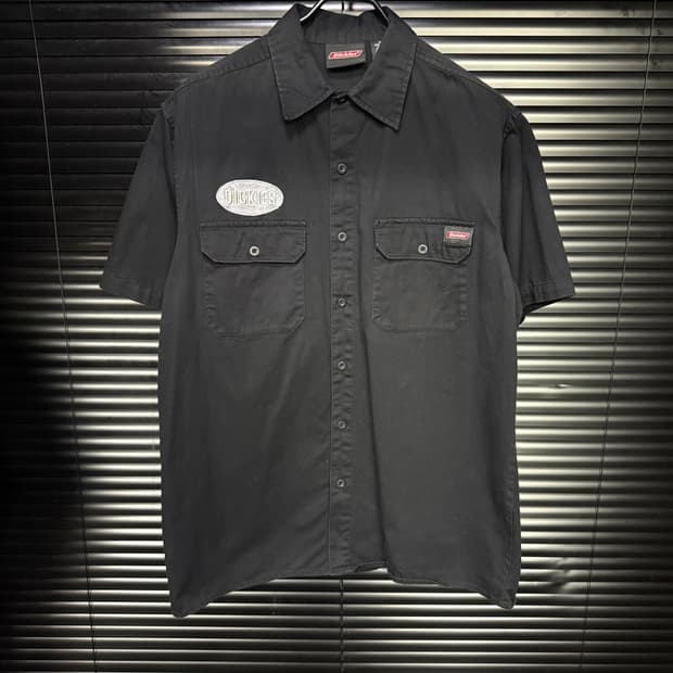 디키즈 워크 반팔 셔츠 M 95 블랙 패치 로고 스트릿 미국 빈티지 펑크