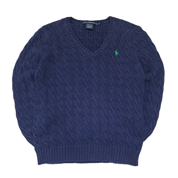 CL278 XL 폴로 00s 코튼 케이블 V넥 네이비 니트 스웨터