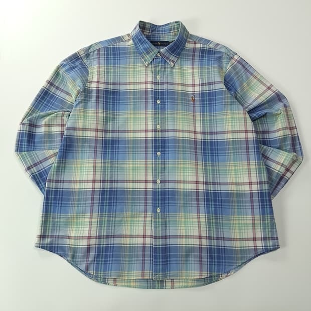 CK291 2XL 폴로 90s 파스텔 클래식 타탄체크 멀티포니 셔츠 남