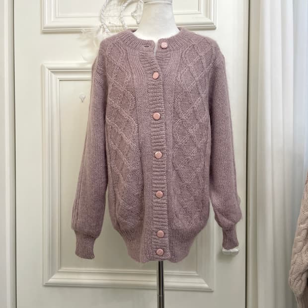 lavender over hairy winter cardigan