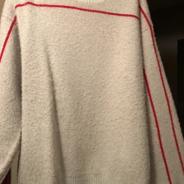 슈프림 백 스트라이프 니트 스웨터 화이트