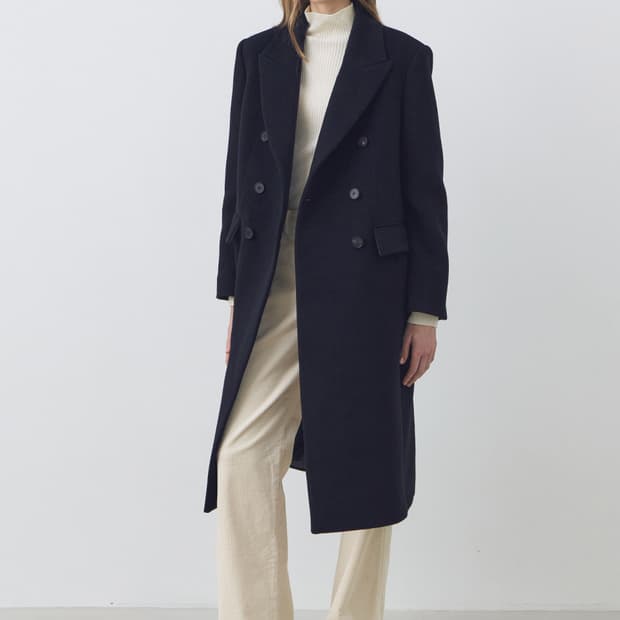시티브리즈 울 캐시미어 브레스트 롱 코트 네이비