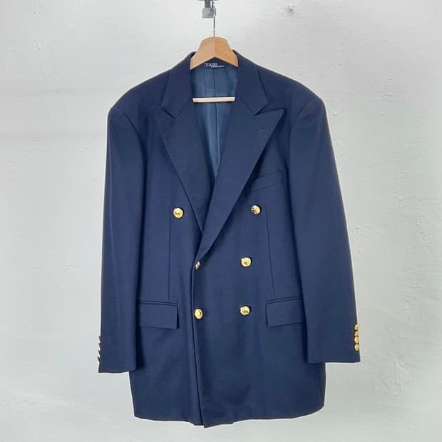 폴로 랄프로렌 네이비 숄 패드 금장 더블 브레스티드  2b 블레이저