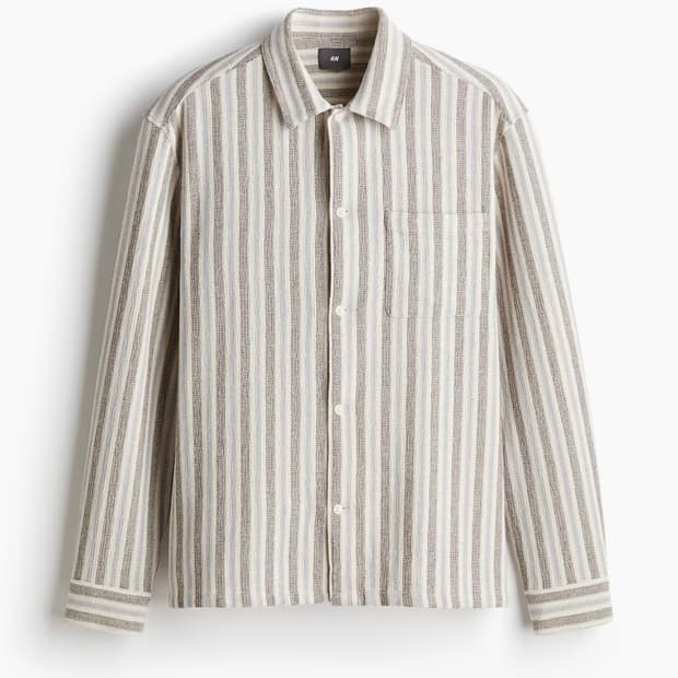 H&M 텍스처 셔츠 레귤러핏 라이트 블루/스트라이프 105