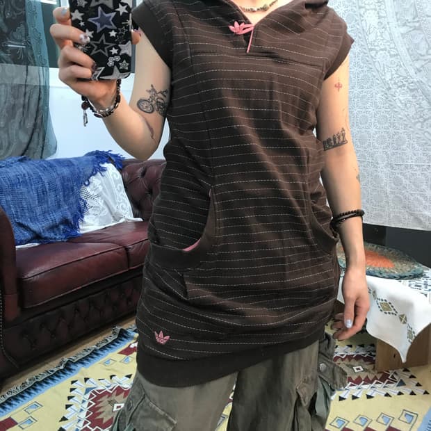 아디다스 여성 스트라이프 민소매 롱 후드티 (Z997)