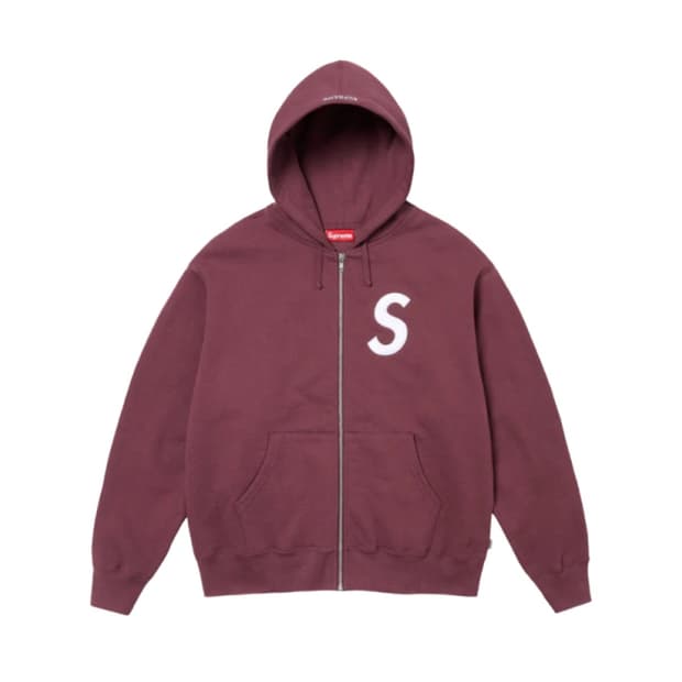 [L] 슈프림 S 로고 집업 후드 스웨트셔츠 마룬 24FW