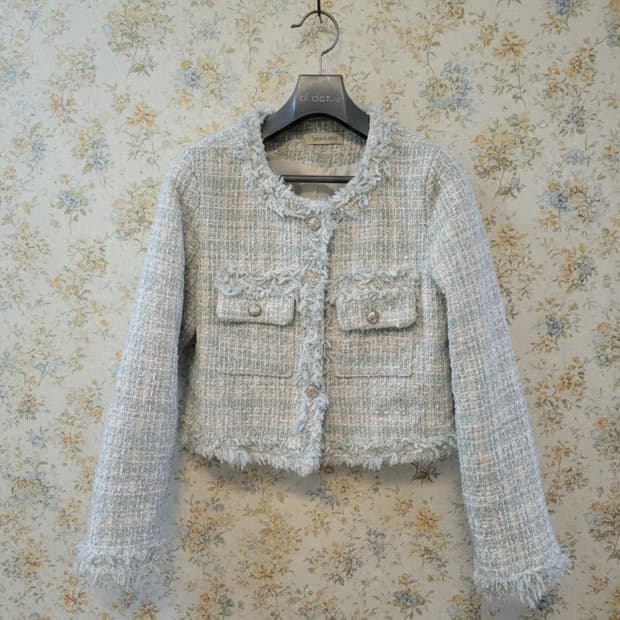 하늘색 트위드 크롭 자켓 55