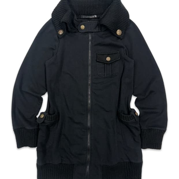 빈티지 블랙 펑크 하이넥 니트 카라 집업