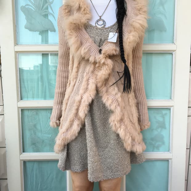 Fur trimming ruffle knit cardigan