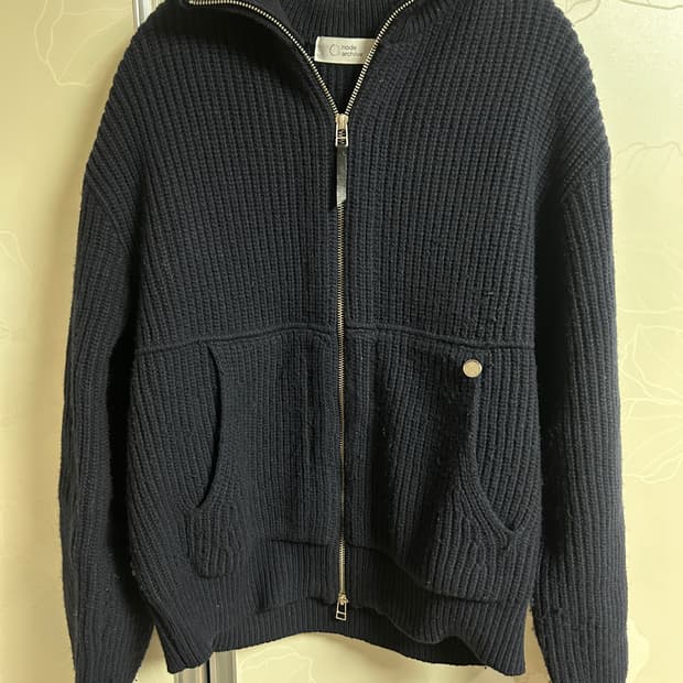 하이넥 울 집업 니트 (딥 네이비)