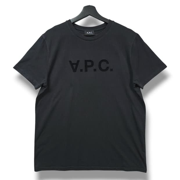 [XL] 아페쎄(A.P.C) 블랙 V.P.C 벨벳 플록 로고 반팔티셔츠