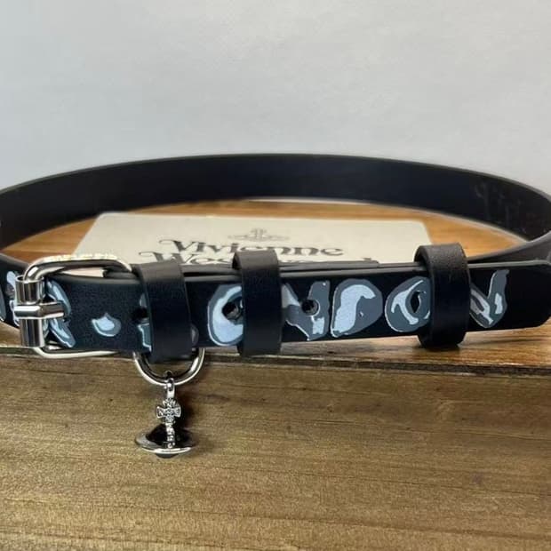 비비안웨스트우드 아카이브 레터링 orb 펑크 레더 초커 목걸이