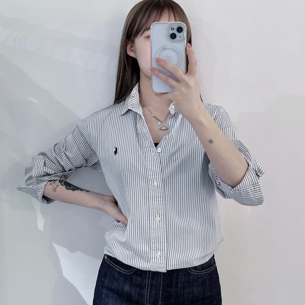 폴로랄프로렌 qr 네이비포니 스트라이프 셔츠