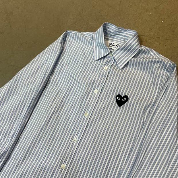 XXS 꼼데가르송 검정 하트 와펜 스트라이프 셔츠