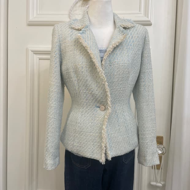 mint beige tweed one-button jacket