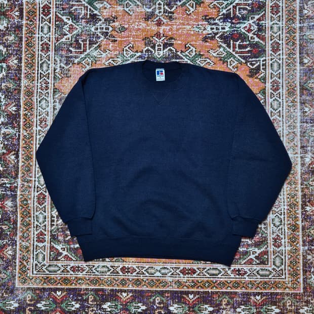 90s 러셀 무지 스웻 USA 네이비 (XL)