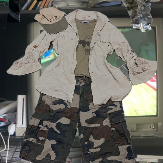 대대장!🍈빈티지 y2k 코디세트 카모 밀리터리 버뮤다 팬츠 그런지 셔츠