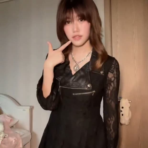 갸루 시스루 레이스 가죽 원피스
