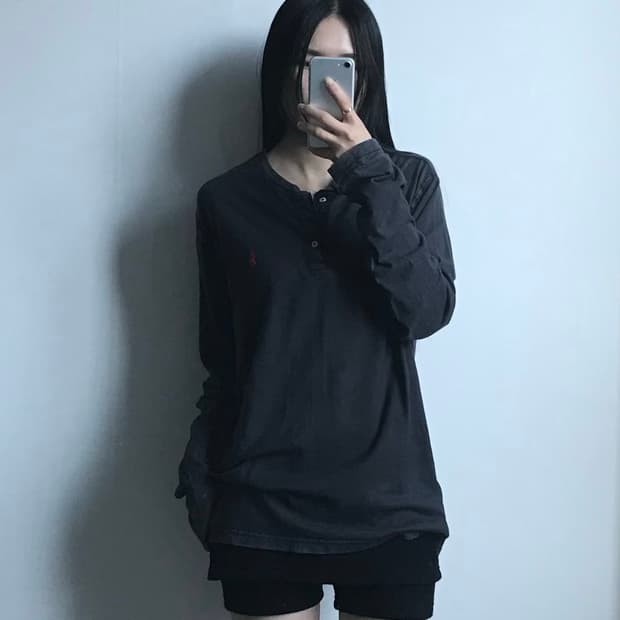 폴로 랄프로렌 데님 앤 서플라이 블랙 워싱 헨리넥 긴팔티