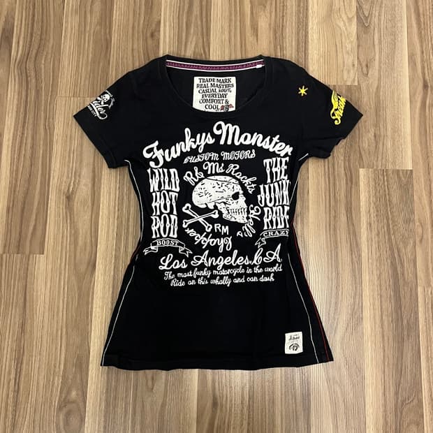 스컬 해골 자수 반팔 펑크