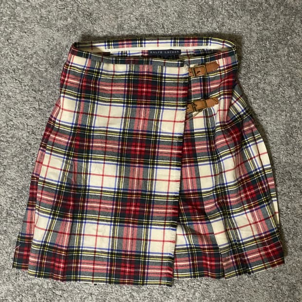 랄프로렌 체크 플리츠 랩 스커트