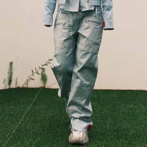 샤넬 2002ss 1번 룩 메탈릭 코티드 팬츠