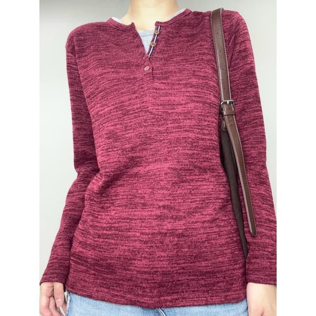 빈티지 락시크 버건디 헨리넥 롱슬리브 y2k