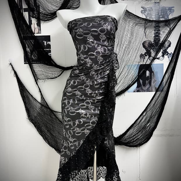 Punk lace pattern detailed long onepiece