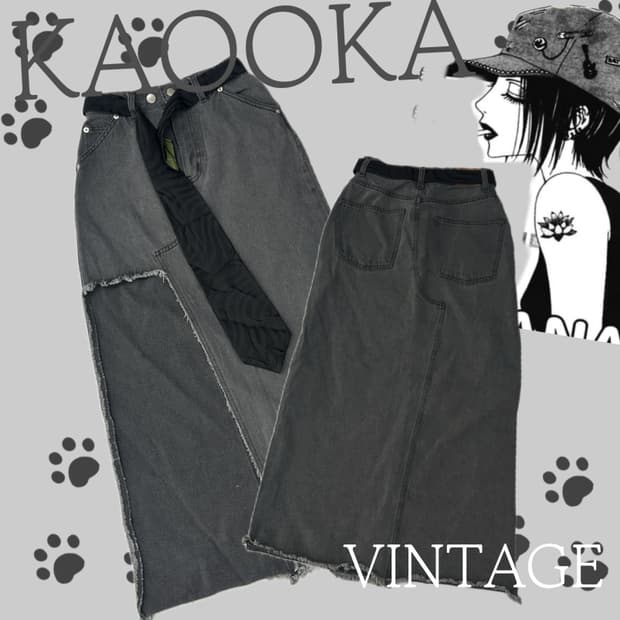 🖤나나깔 지뢰계 언발 롱 데님스커트🖤 넥타이 벨트 마계 빈티지