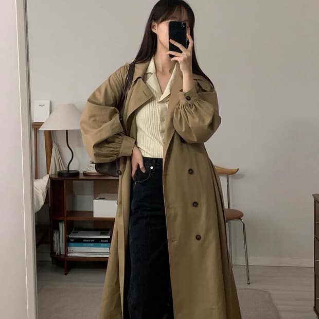 택O) 아크로 셔링 슬리브 후드 트렌치 코트 베이지