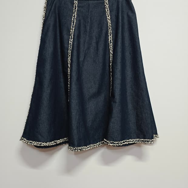 satin 데님 A라인 스커트 트위드 장식