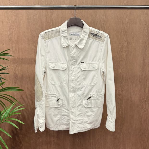 디젤 필드 자켓 숄더 램스킨 패치 웨이스트 스트링 디테일 아이보리