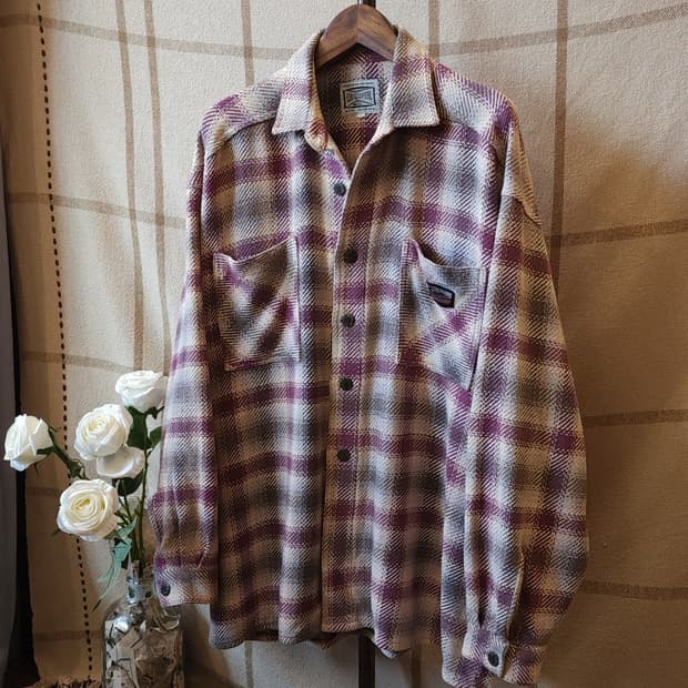 90s 퀵실버 플란넬 셔츠 헤비코튼 워크셔츠 퍼플 체크 L