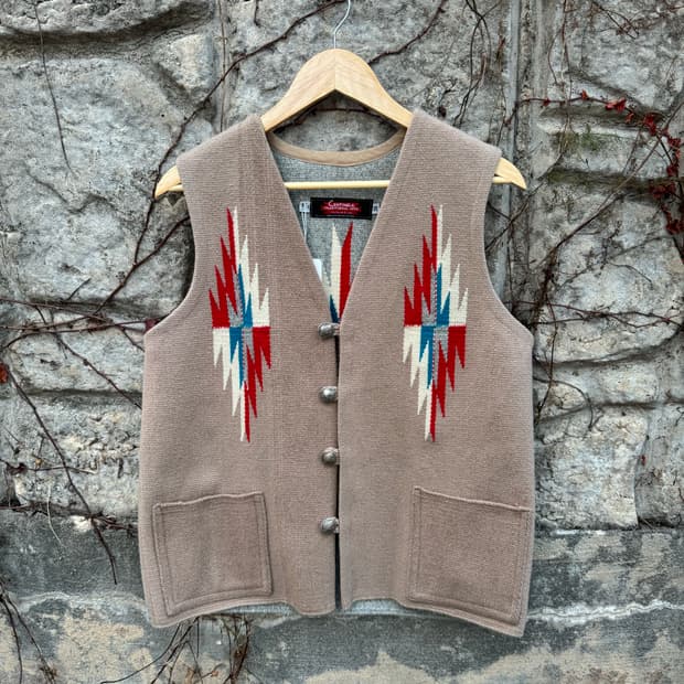 센티넬라 빈티지 핸드 우븐 울 투톤 오르테가 치마요 베스트 조끼 나바호
