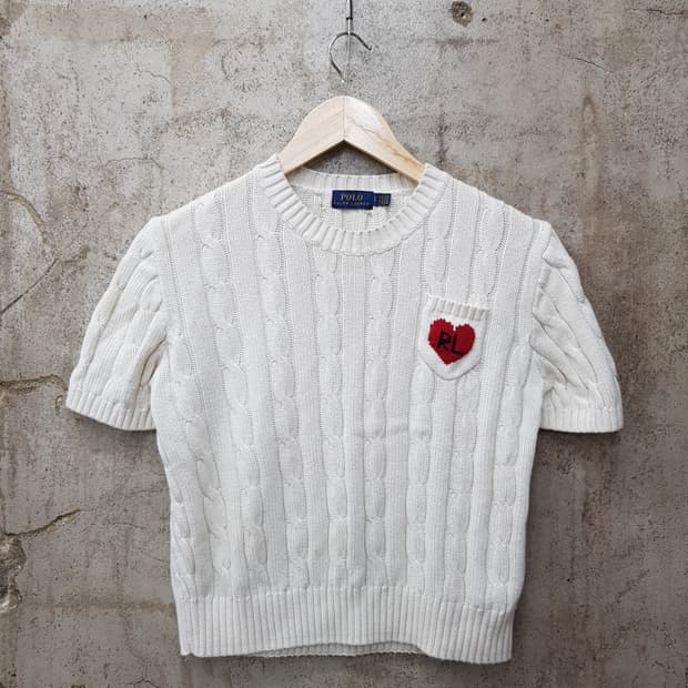 폴로 랄프로렌  케이블 반팔 코튼 니트 S사이즈