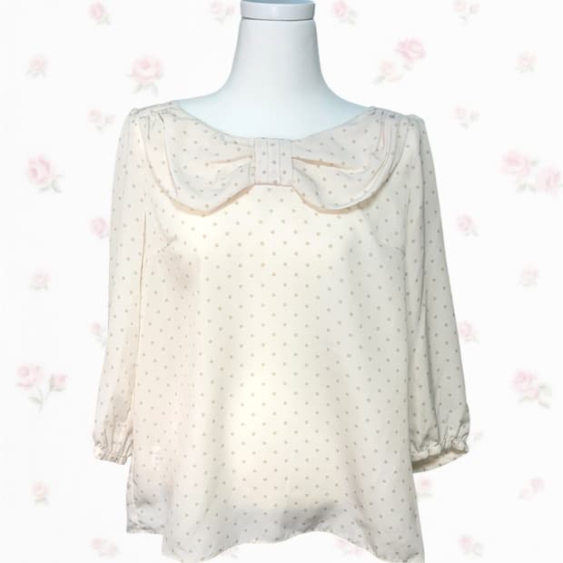 Feroux 도트 빅 리본 베이지 탑