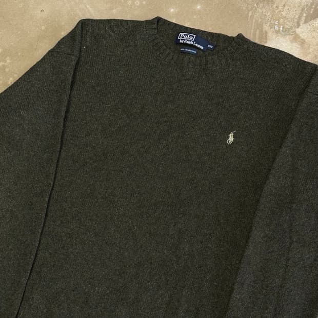 폴로랄프로렌 베이지 코튼 반집업 니트