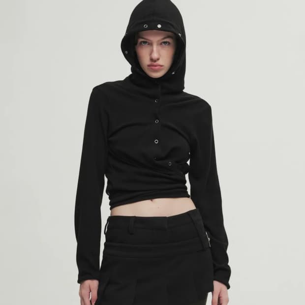 세릭 랩 후드 가디건 블랙/wrap hood cardigan black