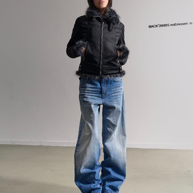 비엑세스 washed straight denim pants