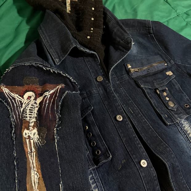 knit hooded denim jacket