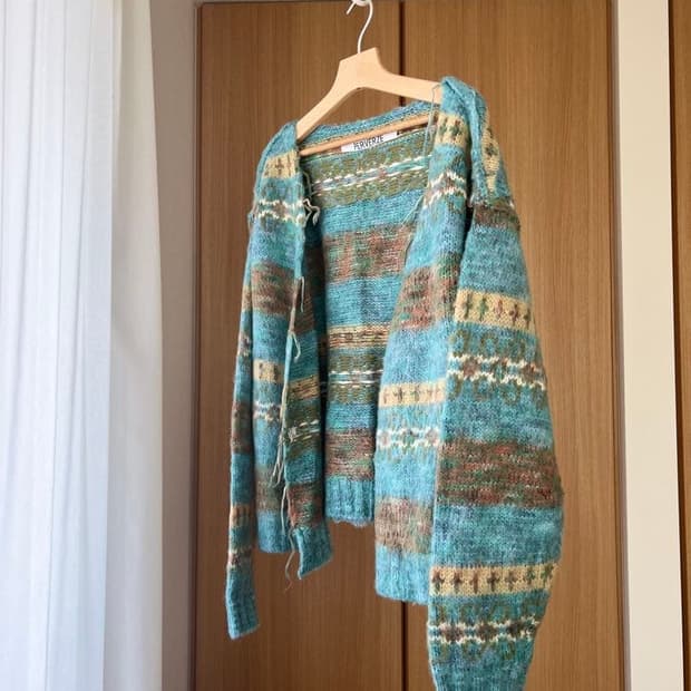 퍼버즈 블렌드 보더 모헤어 가디건 블루