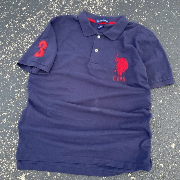 유에스폴로에센 빅 포니 반팔 카라 티셔츠 네이비 레드