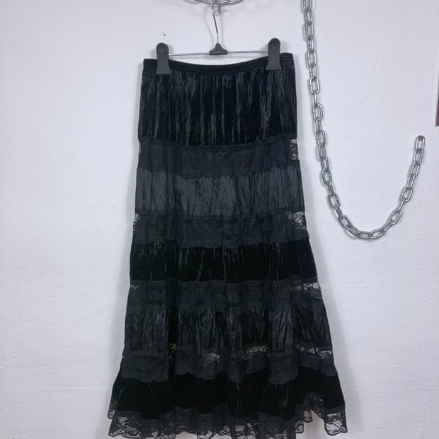 벨벳 레이스 롱스커트