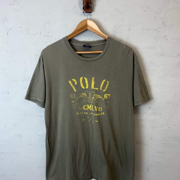 폴로랄프로렌 빈티지 카키 프린팅 반팔티